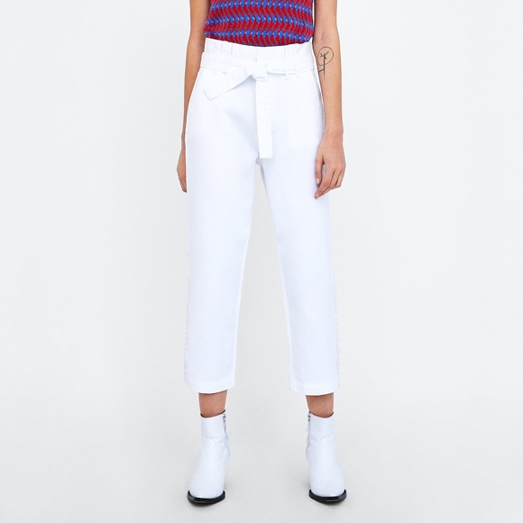 Zara Pants - ZARA Z1975 PEARL-BEAD-TRIMMED PAPERBAG PANTS
